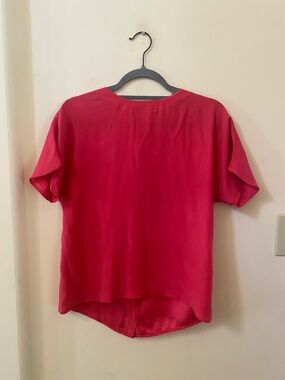 Vintage Georgiou 100% Silk Short Sleeve Button Back Blouse Fuchsia Pink 6